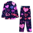 thumbnail image 3 of Heart Print Flannel Pajama Set for Women - Long Sleeve Button Down Two Piece Sleepwear Navy XL, 3 of 3