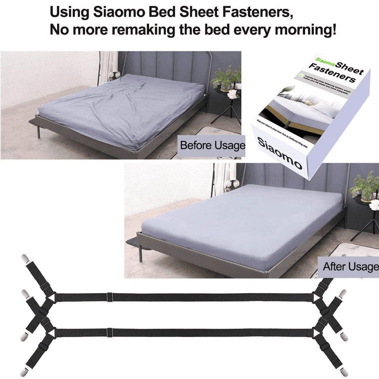 Powiller 2Pcs/Set Bed Sheet Holder Straps - Adjustable Crisscross Sheet  Clips Elastic Band Fitted Bed Sheet Fasteners Suspenders Grippers  Clip(Black) 