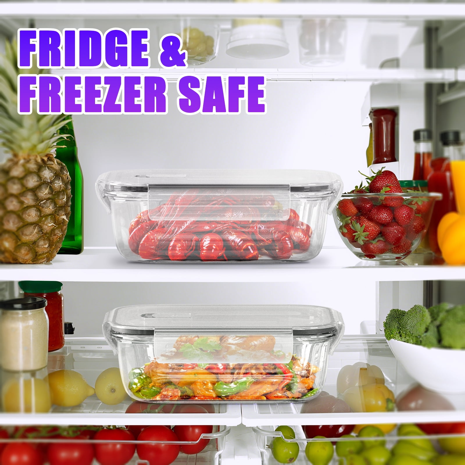 stusgo 20-Pcs Superior Glass Food Storage Container Set (10 × 35 oz. Glass Containers + 10 × Airtight Locking Lids with Air Vent)Black
