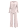 thumbnail image 5 of Cagogo Women's 2 Piece Outfit V Neck Long Sleeve Pullover Tops Wide Leg Pants Casual Set Solid Basic Lounge Sets Matching Tracksuits Travel Airport Clothes, Beige XL, 5 of 9