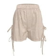 thumbnail image 4 of AWXNJUX Womens Shorts Gingham Boxer Shorts for Women Bow Tie Side Slit Pj Sleep Pajamas Shorts Plaid Checkered Shorts Linen Shorts for Women Womans Shorts (Khaki,S), 4 of 4