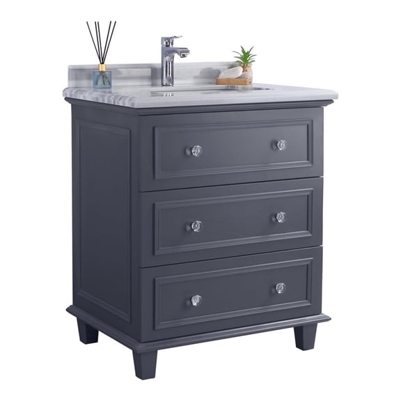 Laviva Luna 30" Wood Cabinet with Stripes Marble Countertop in Maple Gray/White