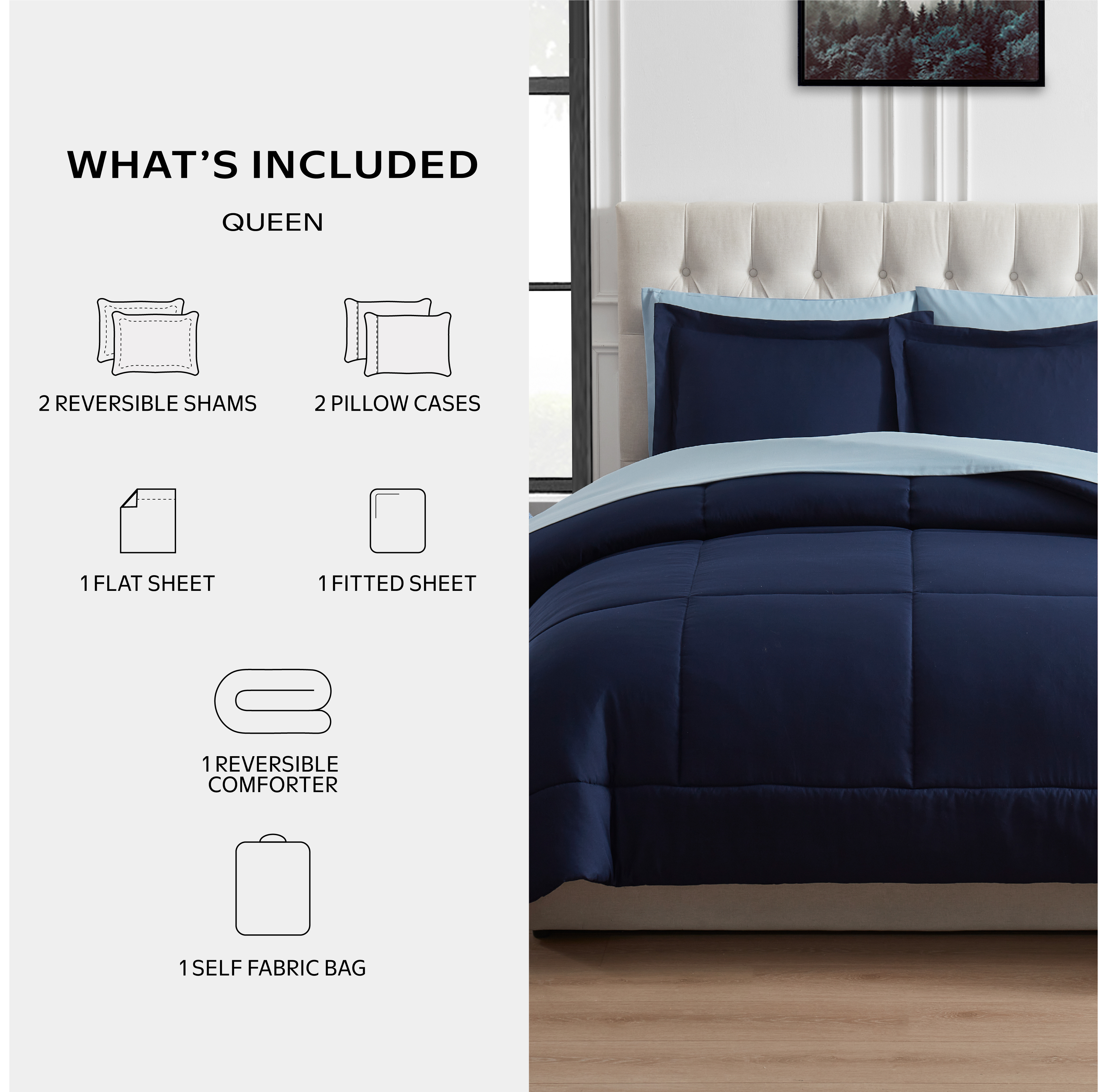 Mainstays 7-Piece Queen Bed-in-a-Bag Set, Navy photo 3