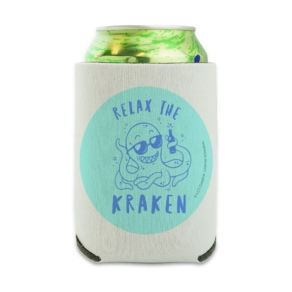 Relax the Kraken Funny Humor Can Cooler - Drink Sleeve Hugger Collapsible Insulator - Beverage Insulated Holder