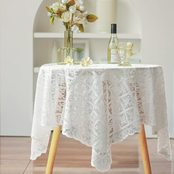 Xihbxyly Mantel con Flecos, Poliéster Blanco, Lavable a Máquina, Cuadrado para Bodas y Fiestas, Versátil para Interiores y Exteriores, 89 X 89 Cm.