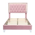 thumbnail image 5 of Twin Size Upholstered Bed with LED Lights, Velvet Platform Bed Frame with Tufted Headboard, Modern Bedroom Platform Bed Frame for Adult, Teenager, Pink, 5 of 7