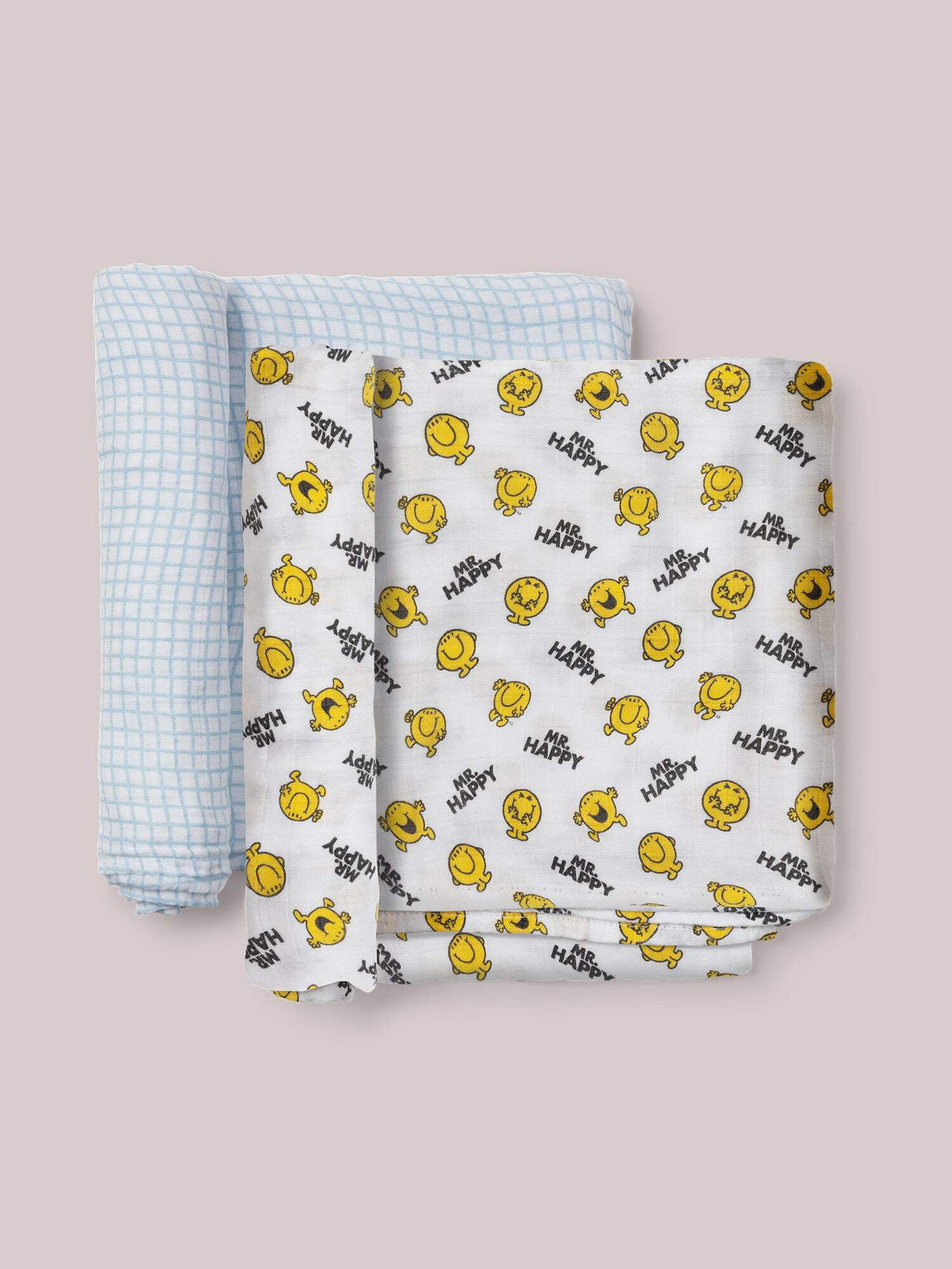 JuJuBe x Studio Oh! 2-Pack Square Swaddle Blanket Set - Mr. Happy