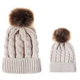 thumbnail image 4 of Gorro de punto trenzado con bola de otoño e invierno, cálido gorro de lana con bola de piel de mapache de imitación para padres e hijos, 4 of 6