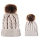 thumbnail image 3 of Gorro de punto trenzado con bola de otoño e invierno, cálido gorro de lana con bola de piel de mapache de imitación para padres e hijos, 3 of 6