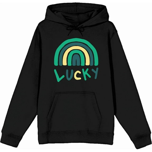 St. Patrick's Lucky Rainbow Black Adult Long Sleeve Hoodie-Medium