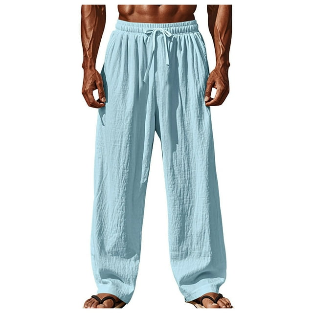 Zszcpp High Waisted Pants Men'S Loose Large Size Long Suitable Daily Life Solid Lace Up Lounge Trousers Casual Trouser Linen
