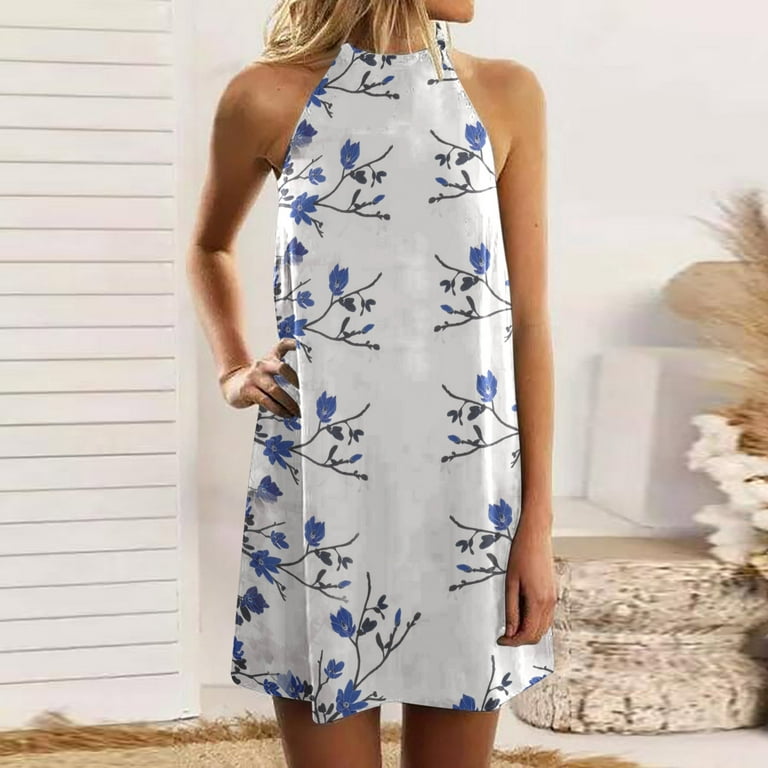 Bigersell Tank Dress for Women Knee Length Fashion Women Summer Casual  Pullover Printed Sleeveless Mini Dress Regular A-Line Dress Style 25741,  Female Cropped Dresses White M 