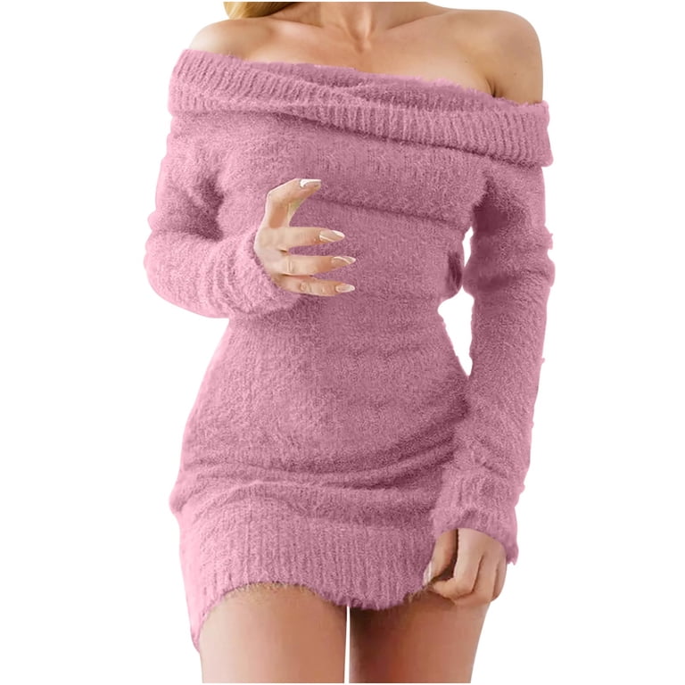Long Sleeve Warm Dress for Women New Women's Formal Dress Solid Color off  the Shoulder Long Sleeved off the Shoulder Dress Style B-53 Pinky M -  Walmart.com