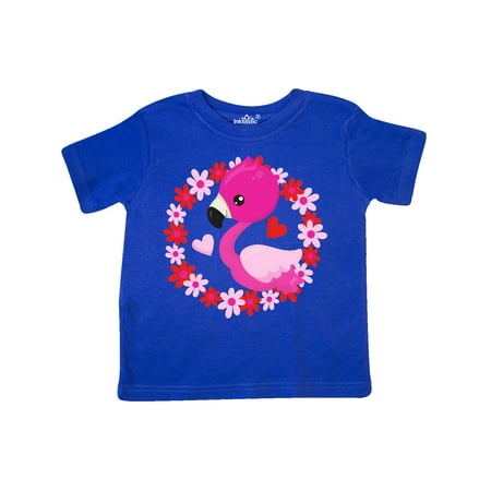 

Inktastic Cute Flamingo Floral Wreath Hearts - Pink Red Gift Toddler Toddler Girl T-Shirt