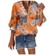 thumbnail image 1 of Blusa suelta de manga 3/4 con cuello en V y estampado de flores divertidas para mujer Fridja ghj987+632, 1 of 5