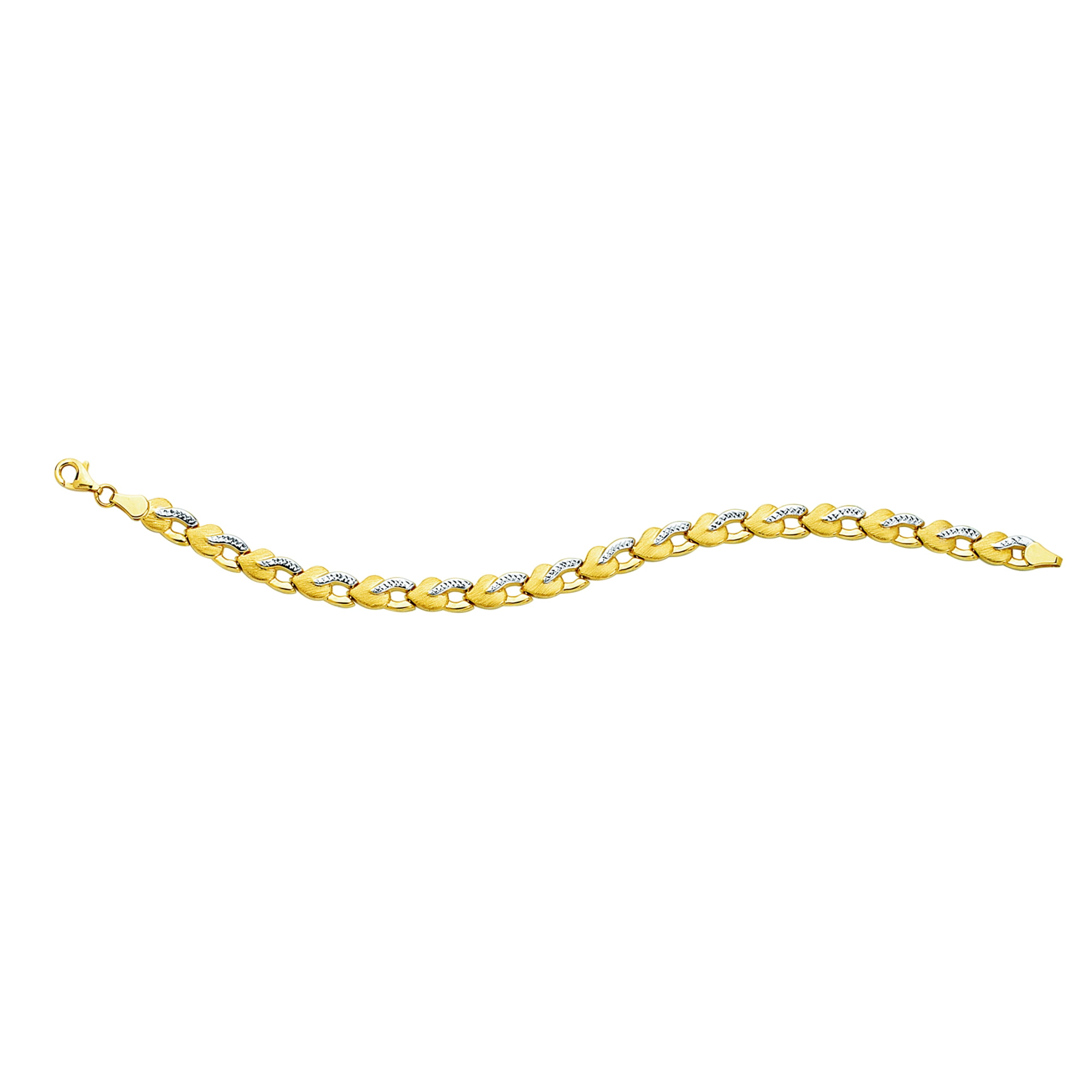 14k Yellow and White Gold Two-Tone X and Diamond Cut Bars Link Bracelet 7.25" 