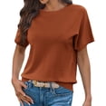 thumbnail image 3 of Short Sleeved Solid Color Women Casual Crew Neck Short Sleeve Knit Sweater Tops, 3 of 6