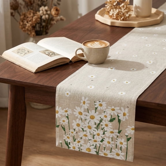 Linen Table Runner Water Floral Print Decorative Strip for Dining Table and Home Decor