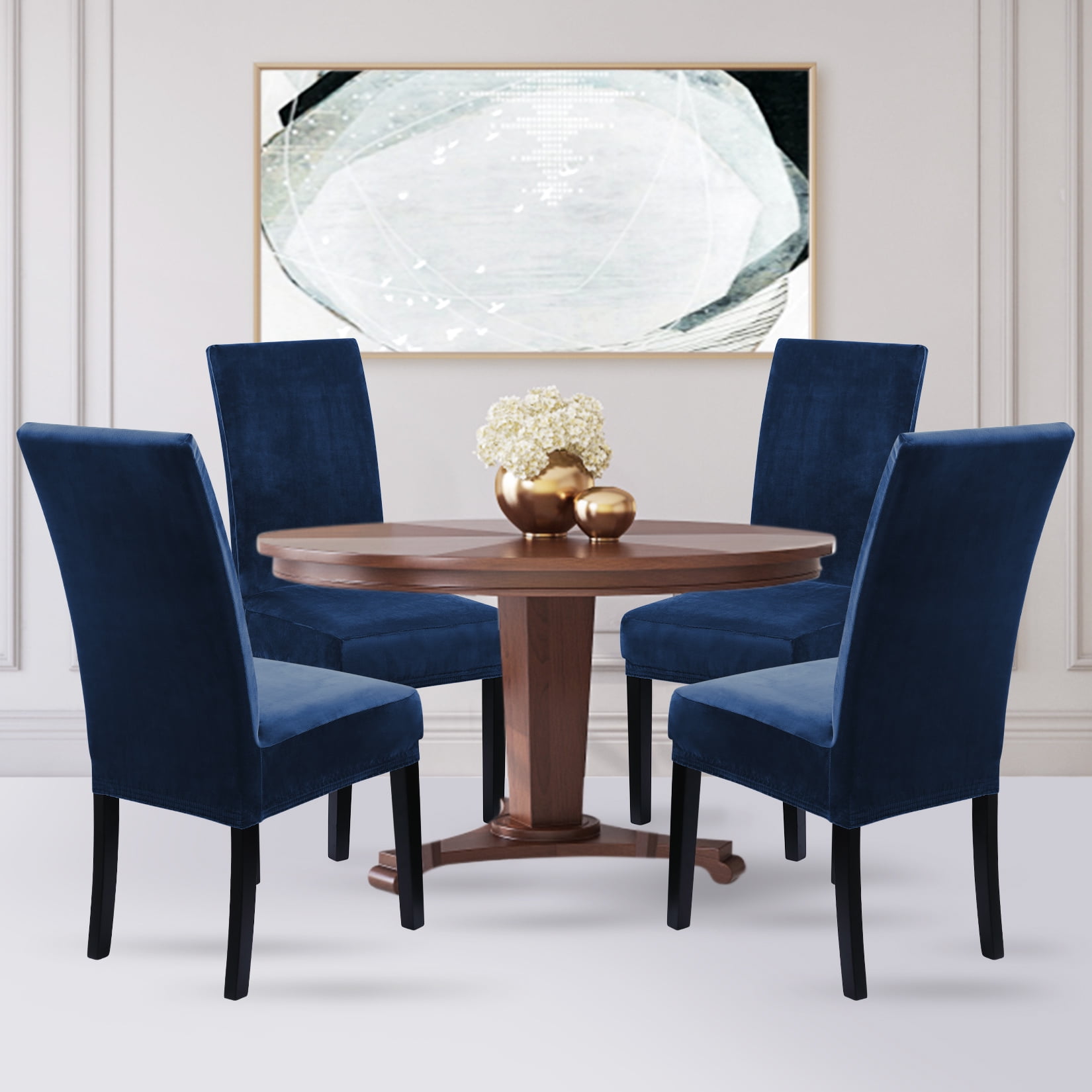 Velvet Chair Covers for Dining Room Set of 4, Soft Stretch Removable