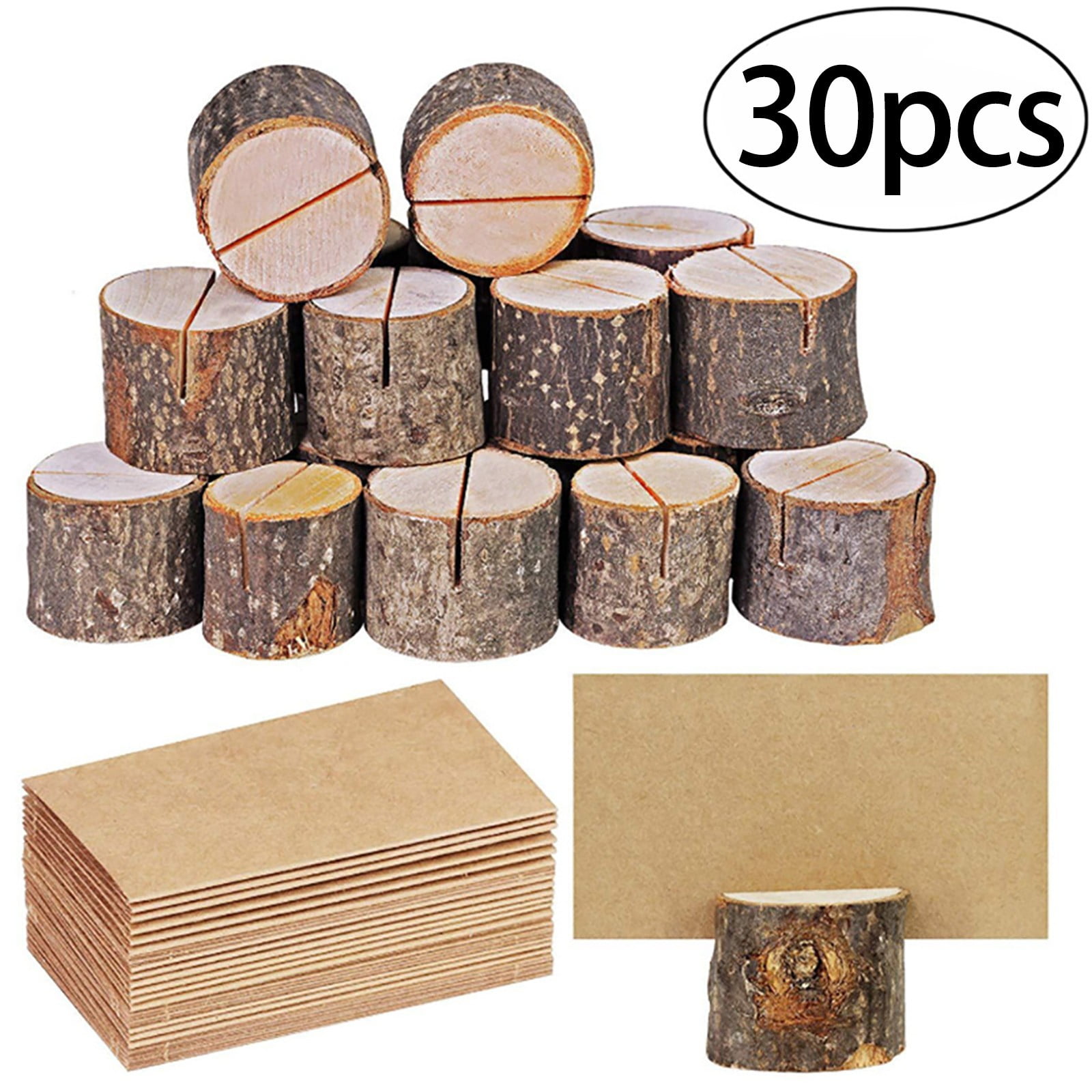 10x Chic Paper Name Place Cards Natural Wood Wedding Table Holder 53x27x28mm 
