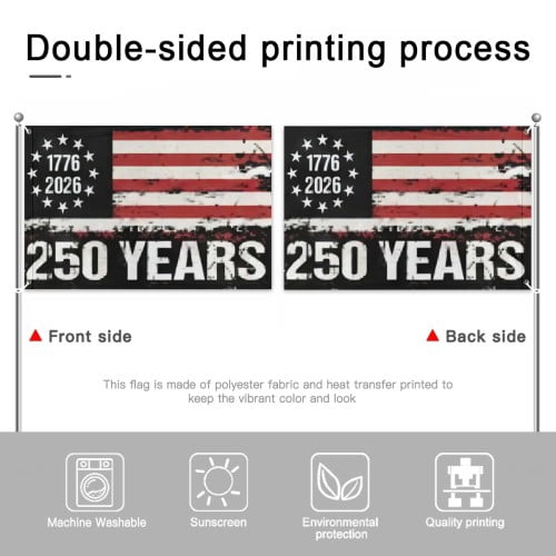 USA 250th Anniversary Flag Double-Sided 4x6 Ft American Independence 1776–2026 Celebration Flag 250 Years Birthday Patriotic Banner for Indoor Outdoor Decor