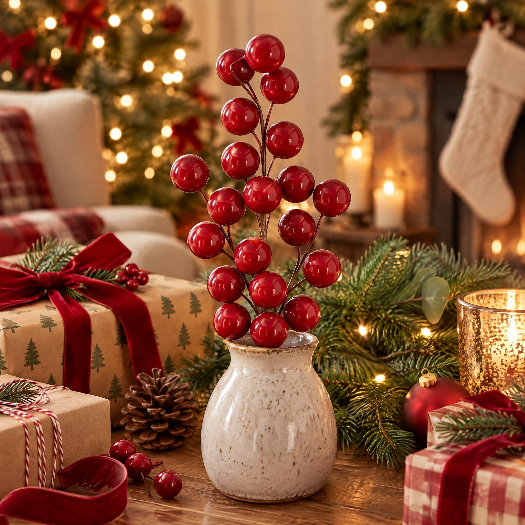 Red Ball Decorative Christmas Pick, 18", by Holiday Time