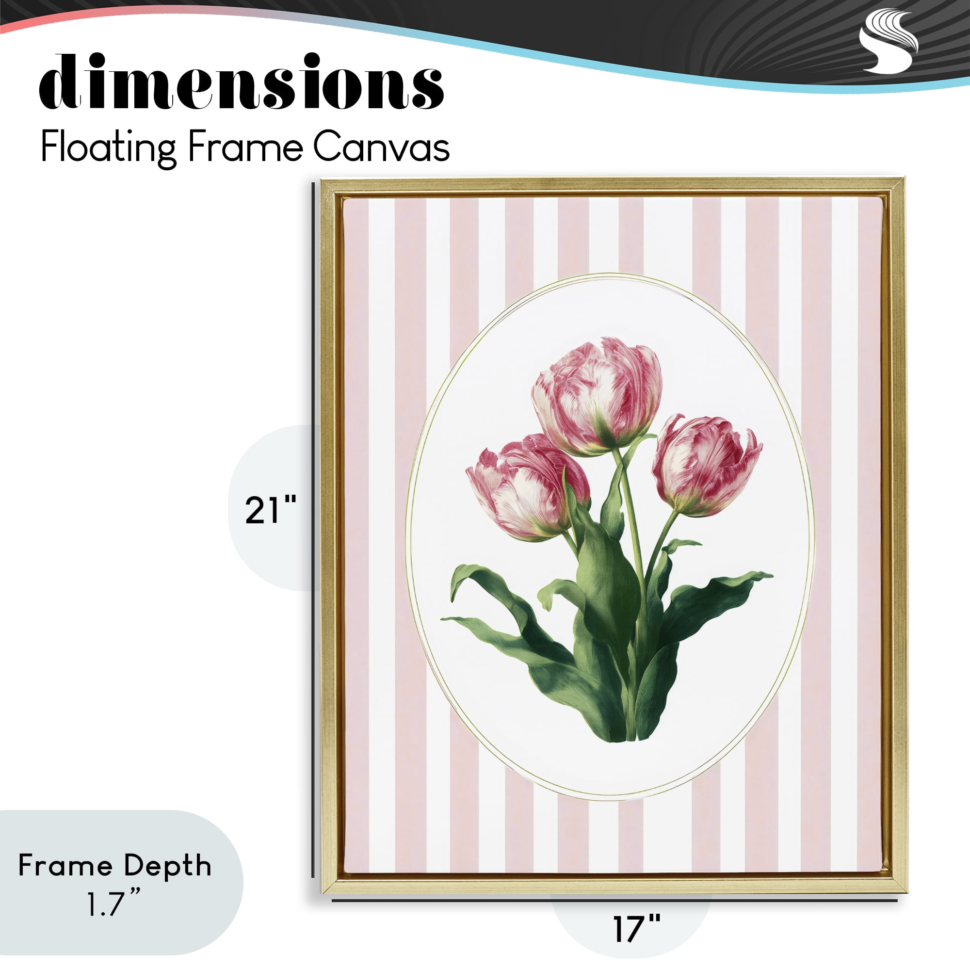 Stupell Industries Spring Tulips on Stripes Gold Framed Floater Canvas Wall Art, design by Ink Drop Loft