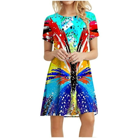 

Juebong Women s Summer Dress Sleeve Casual Swing Dress Longuette Dress