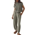 thumbnail image 1 of Lucakuins - Conjunto de pantalones para mujer, camiseta de manga corta con cuello redondo y pantalones largos, atuendo de verano Lucakuins  moda, 1 of 4