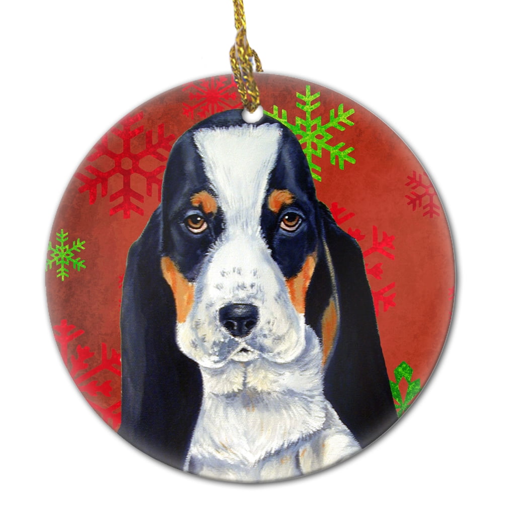 Multicolor Carolines Treasures LH9282-CO1 Basset Hound Winter Snowflake Holiday Ceramic Ornament