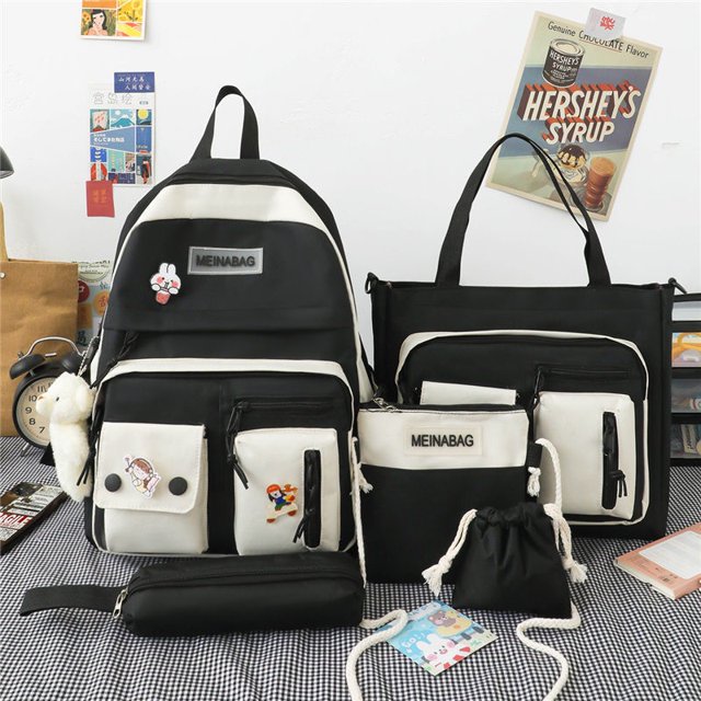 Nuevo producto mochilas coreanas 5 piezas mochila mujer moda mochila escolar resistente para niña