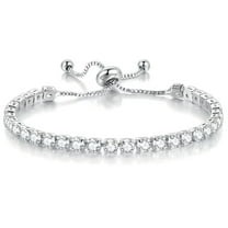 Round CZ Tennis Bracelet for Women Adjustable Chain Slide Bead White Gold Plated Ginger Lyne Collection