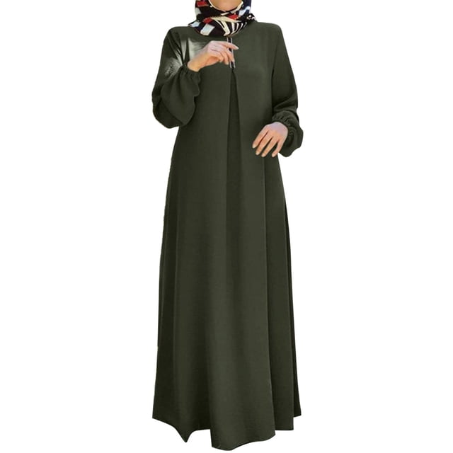 Vestidos Prolriy para mujer 2024 Vestido musulmán con estampado de lunares para mujer, ropa de oración de manga larga, vestidos de mujer verde L
