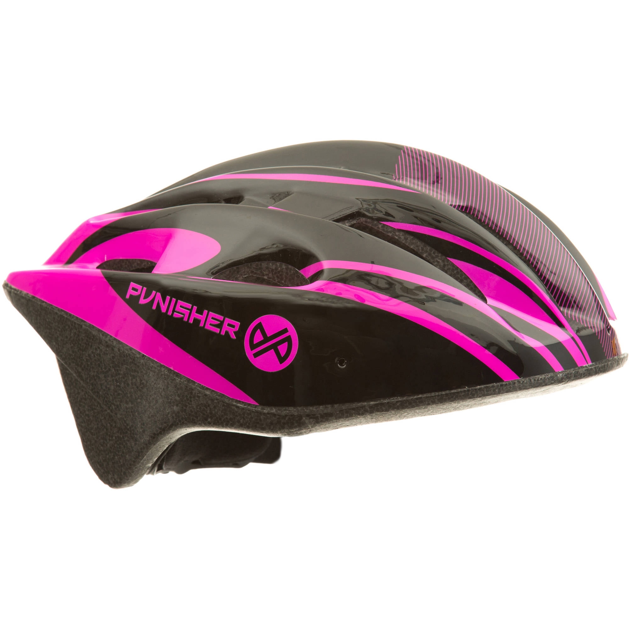 Punisher Skateboards Women's 18-Vent Cycling Helmet with ABS Shell and Detachable Visor, Black and Pink