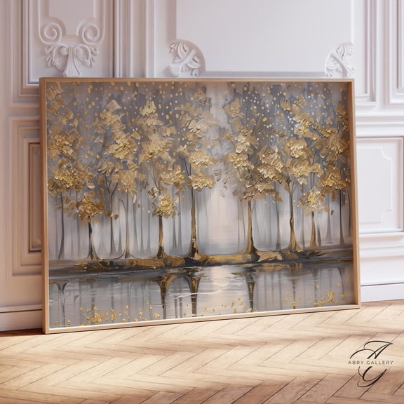 Gold Abstract Forest Poster: Modern Metallic Landscape Art, Unframed Poster Size 8x12