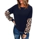 thumbnail image 1 of Sudadera de mujer de manga larga con estampado de leopardo y cuello redondo para el hogar al aire libre Azul marino M, 1 of 5