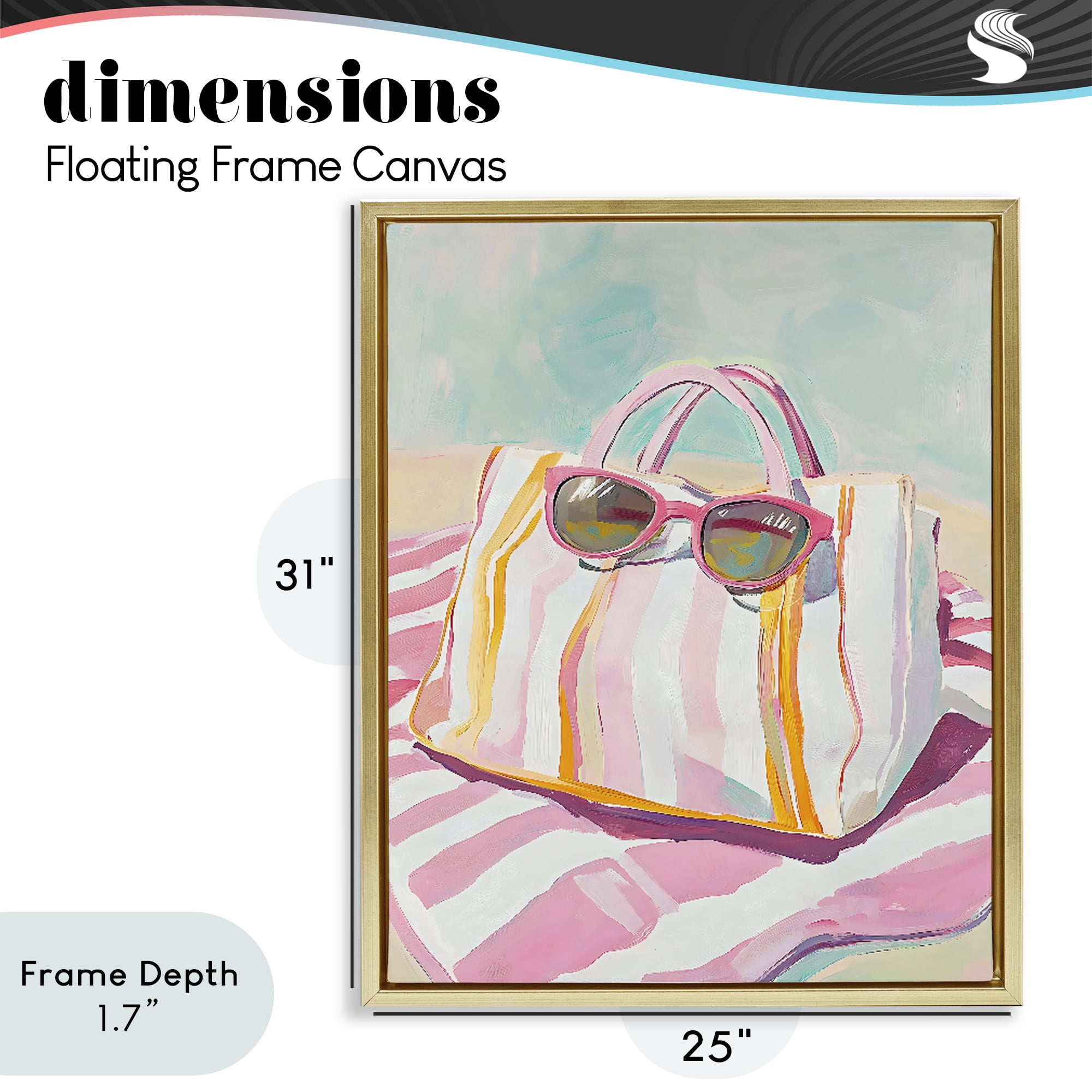 Stupell Industries Beach Bag & Sunglasses Gold Framed Floater Canvas Wall Art, design by The Prints Vibe