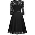 thumbnail image 5 of Herrnalise Women’s Dresses Summer 2024 Fashion Solid Lace 3/4 Sleeve Corset Swing V- Neck Party Dress S-2XL, 5 of 5