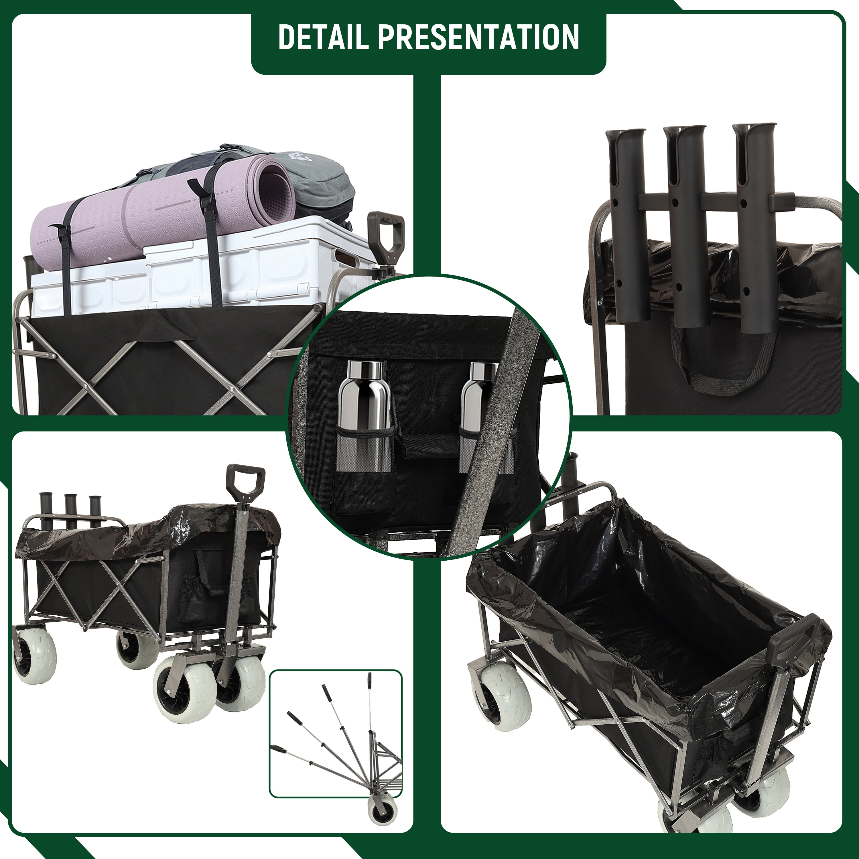 Fishing Cart with Rod Holders, Beach Wagon with Big Wheels for Sand 500lbs capacity - All Terrain Steel Frame Utility Cart with 9" Pneumatic Tires