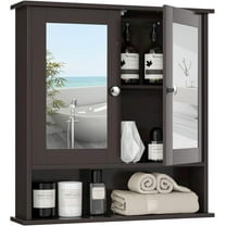 Bathroom Medicine Cabinet, Bathroom Wall Cabinet with 2 Mirror Doors & Adjustable Shelf, Over Toilet Storage, Wood Wall Mounted Storage Cabinet for Laundry Room, Living Room, Kitchen (Brown)