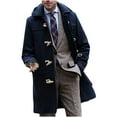 thumbnail image 4 of JUUYY Men's Winter Pea Coat Casual Woolen Trench Coat Stand Collar Double Breasted Wool Jacket Warm Slim Fit Solid Color Office Trench Dark Blue S, 4 of 6