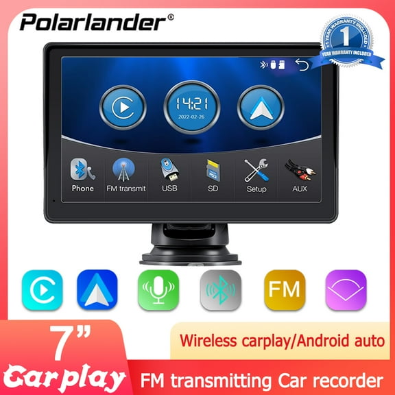 Polarlander 7" IPS Touchscreen Car Stereo with CarPlay, Dash Windshield Mounted and AirPlay