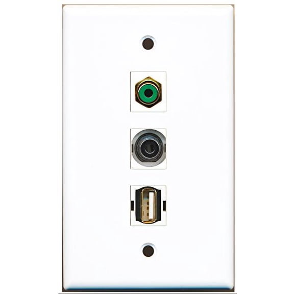 RiteAV - 1 Port RCA Green and 1 Port USB A-A and 1 Port 3.5mm Wall Plate