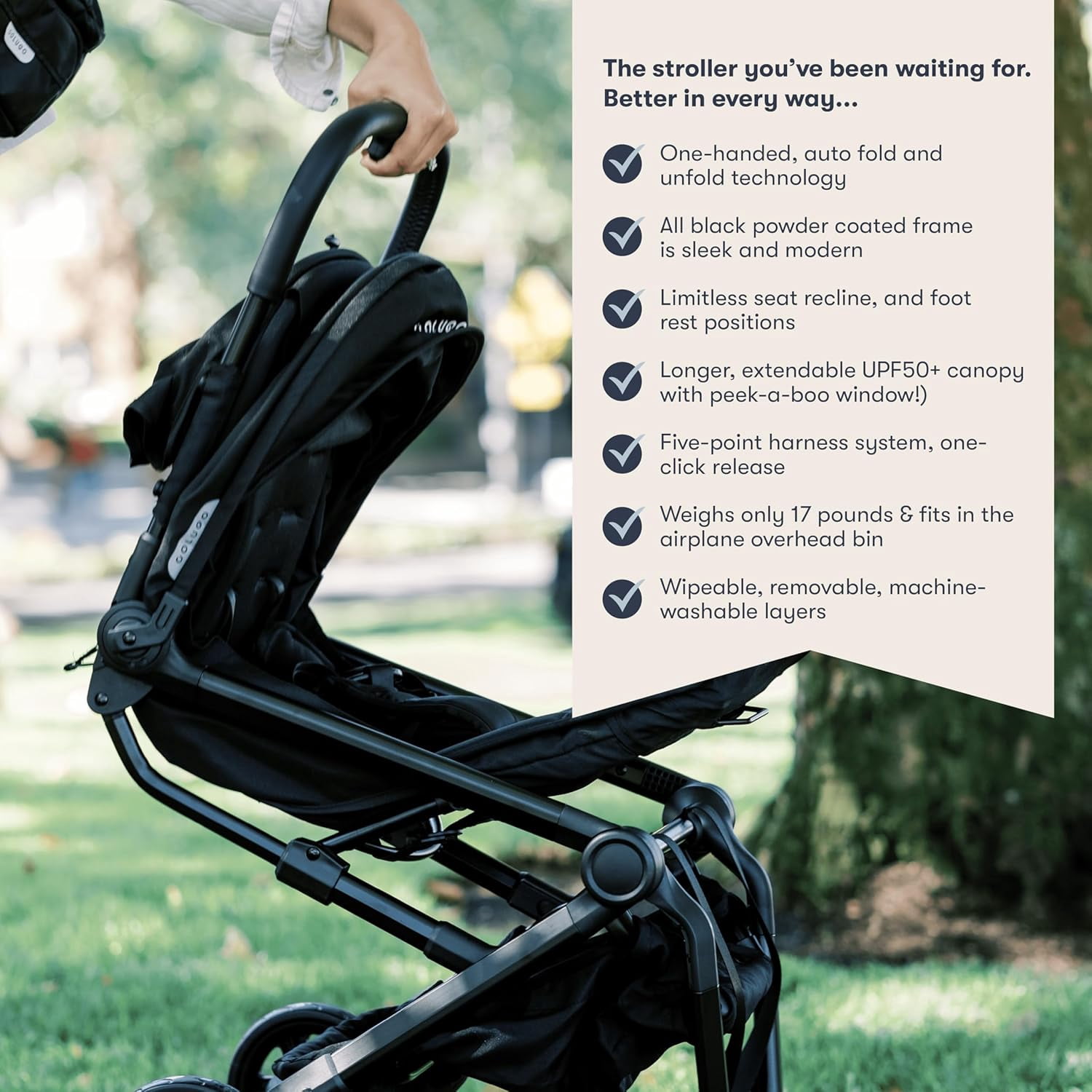 Colugo Compact+ Baby Stroller with Cupholder, Rain Cover, and Backpack