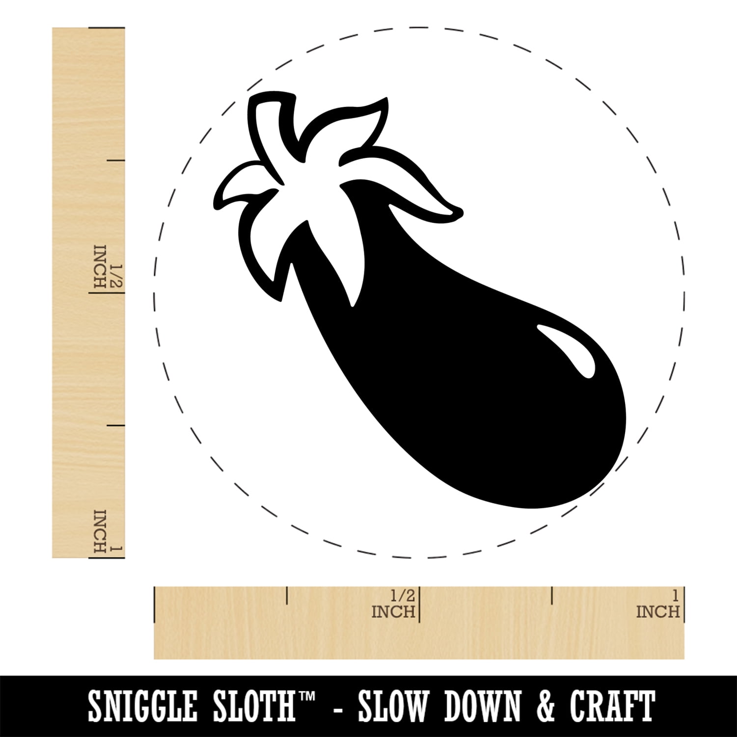 Eggplant Garden Vegetable Self-Inking Rubber Stamp Ink Stamper - Brown Ink - Medium 1 Inch