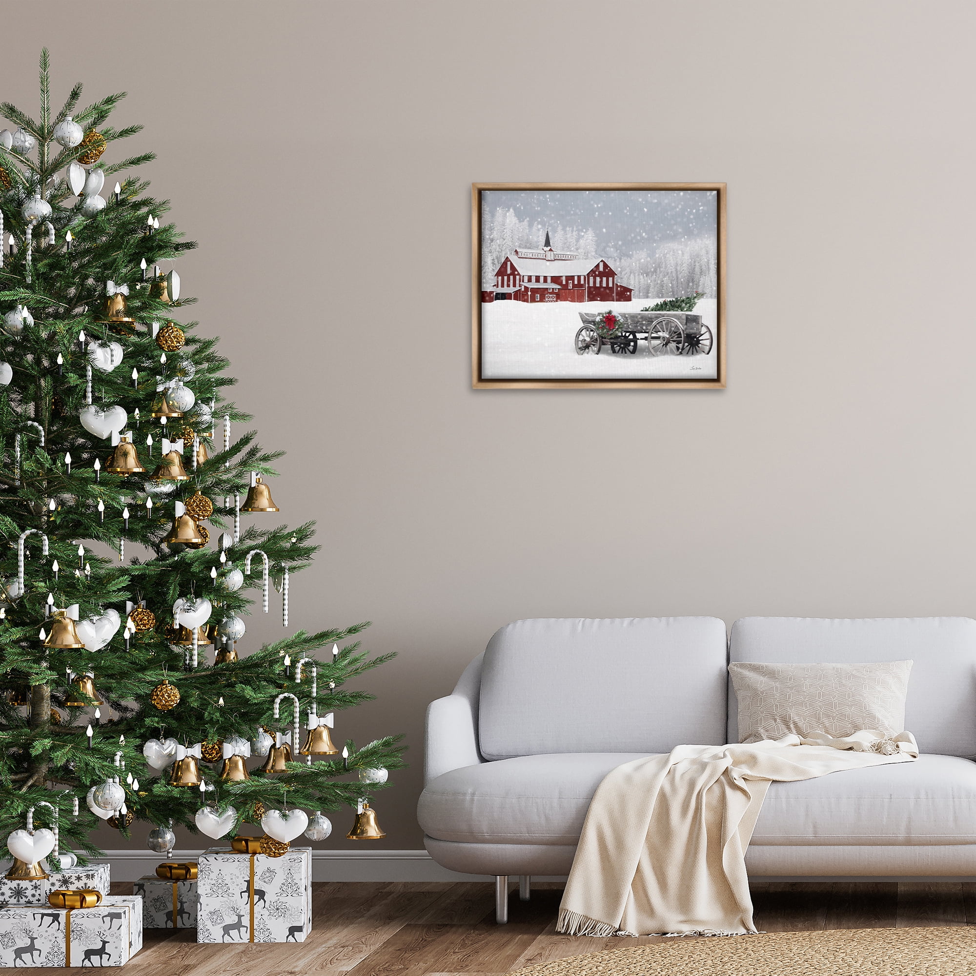 Stupell Industries Winter Wagon Scene Holiday Painting Brown Floater Framed Art Print Wall Art, 31 x 25