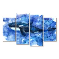 Elephant Stock Blue Killer Whale Wall Art - Horizontal Multi Panel Canvas - Living Room Wall Decor - Animal Multi Panel - Blue And White Decor - 68" x 42"