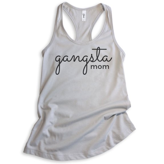Gangsta Mom Tank Top, Ladies Racerback Tank Top, Gangsta Tank, Mom Tank, Sassy Mom Tank, Silver Gray, Medium