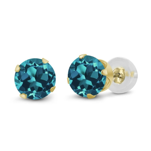 Gem Stone King 14K Yellow Gold London Blue Topaz Stud Earrings for Women Men (0.60 Cttw, Gemstone November Birthstone, Round 4MM)