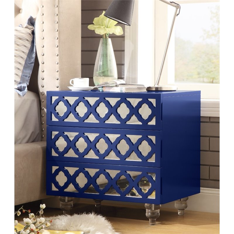 Serenity Navy Blue Glossy Mirrored Nightstand 3 Drawers Modern Walmart Com Walmart Com